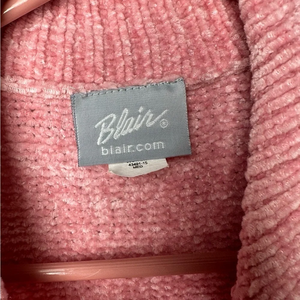 Blair Size Medium Zip Up Sleeveless Sweater Chunky Knit Grandmacore Pink